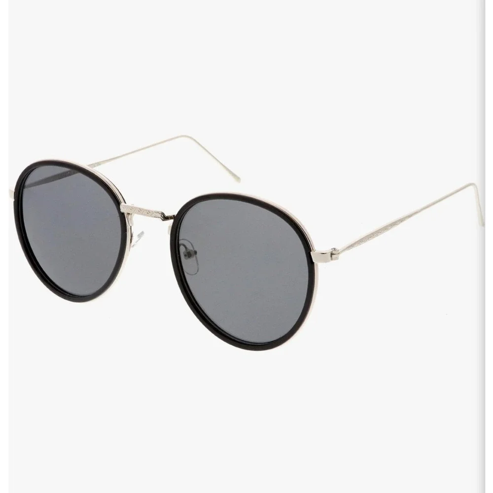 NEW NORDSTROM Black Silver $78 Slim Etch Oversized Metal Sunglasses Sunnies Y2K